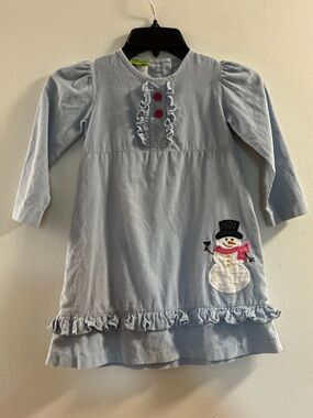 Light Blue Long-Sleeve Girls' Snowman Dress